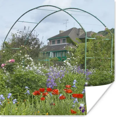 Produktbild von MuchoWow® Poster Monets Haus mit bunten Blumen im Garten in Giverny, Frankreich 100x100 cm - Babyzimmer