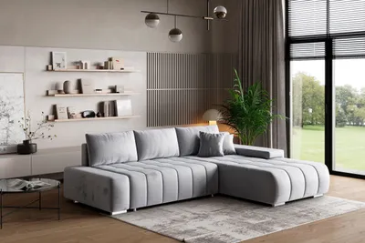 Produktbild von Masseno Ecksofa ALESE R-S mit Schlaffunktion L-Form, Sofa mit Bettkasten, Wohnzimmersofa, Couch, Soffa, Bettsofa, Couchgarnitur- Hellgrau, MONOLITH 84