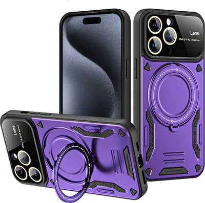 Produktbild von Rüstung Handyhülle für iPhone 15 Pro Max Dual-Layer Magnetisches Ringhalter Ständer Magsafe Hülle Lila