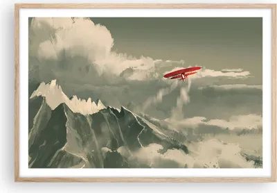 Produktbild von Gerahmtes Poster - Rahmen in heller Eiche - Rot Flugzeug Berge - 91,5x61 cm - Wand Bild - Wanddeko - Wandbilder - Kunstposter - Wandposter - Bilderrahmen - Bilder - Kunstdruck - P2NAA91x61-4854