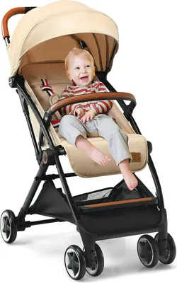 Produktbild von GOPLUS Faltbarer Kinderwagen, Reisebuggy mit verstellbarer Rückenlehne & ausziehbarem Vordach, tragbarer Sportwagen für Baby bis 3 Jahre alt (Beige)