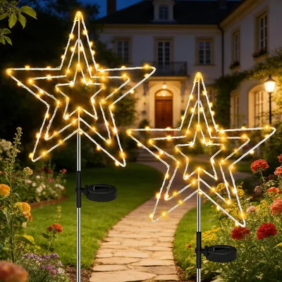 Solar-Kerzenstern-Set, 2 Stück, 75 LEDs, warmweiß, 8 Modi