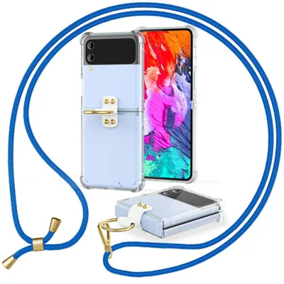 Immagine prodotto di Custodia con laccetto da collo per Samsung Galaxy Z Flip4 Custodia protettiva trasparente con anello per laccetto Blu