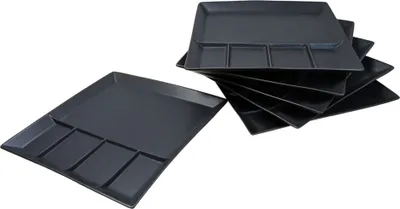 Produktbild von Raclette und Fondue Teller eckig schwarz - 6er Set - Menüteller Grillteller Tapas Platte mit 5 Kammern