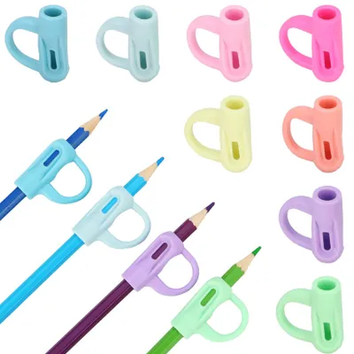 Produktbild von 20 ergonomische Stiftgriffe mit Mittelfingerring, 8 Farben, hohl, Silikon, Schreibhilfe