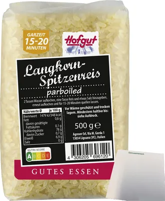 Produktbild von Hofgut Spitzenreis Parboiled (500g Packung) + usy Block