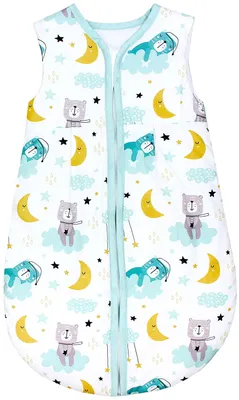 Produktbild von TupTam Ganzjahresschlafsack 2.5 TOG wattiert ärmellos Baby Schlafsack , Farbe: Bär auf Wolke gelber Mond , Größe: 68-74