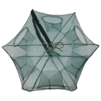 Immagine prodotto di 6 fori automatico pesca rete gamberetti gabbia nylon pieghevole granchio pesce trappola Cast