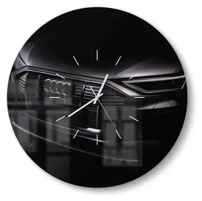 Produktbild von DEQORI Glasuhr Ø50 cm Modern 'Audi Frontalaufnahme' Wanduhr Glas Uhr Design leise