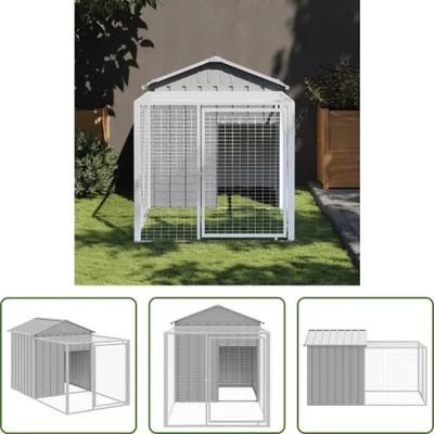 Image de The Living Store Cage à poules avec enclos Gris clair 117x201x123 cm Acier galvanisé