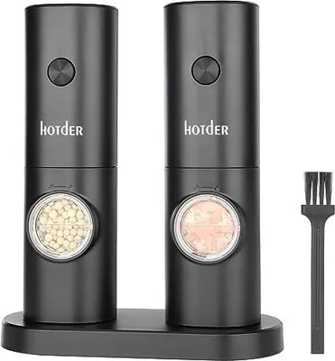 Produktbild von Salz und Pfeffermühlen Elektrische 2er Set, Gewürzmühlen Batteriebetrieb Pfeffermühle salz pfeffermühle mit Basis, LED-Licht, Einstellbare Grobheit,