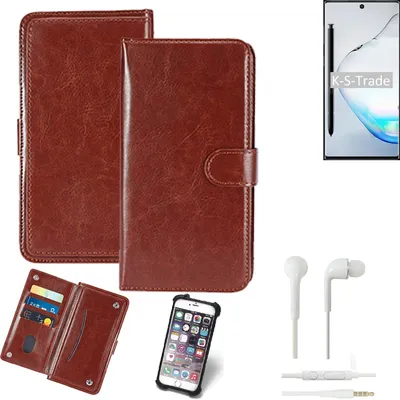 Produktbild von K-S-Trade 360° Hülle kompatibel mit Samsung Galaxy Note 10 inkl. Headphones braun Kunstleder Case BookCase WalletCase Kunstlederederhülle
