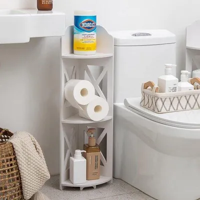 Produktbild von Famanu Eckregal für Wohnzimmer und Bad - Wasserdichter Organizer, Rostfreier Duschcaddy - Freistehendes Leiter-Eckregal für kleine Räume, Weiß