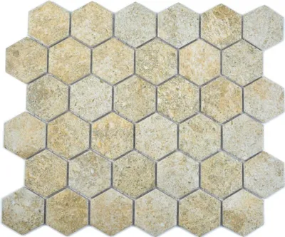 Produktbild von Keramik Mosaik Hexagon Granit beige Mosaikfliese Wand Fliesenspiegel Küche Bad MOS11H-1100_f