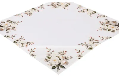 Produktbild von Tischdecke, quadratische Deckchen, Frühling, Weiß, Blumen 85x85 cm 061