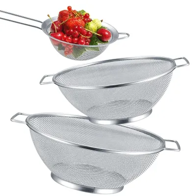 Obrázok produktu pre Solidchoice – 3 kusy sita na kuchynské použitie z nehrdzavejúcej ocele s rúčkami – priemer 24,5 cm a 21,5 cm