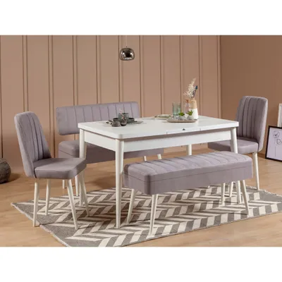 Obrázok produktu pre Skye Decor, Vina 0701 - 4 - biela, sivá, súprava rozkladacieho jedálenského stola a stoličiek (5 kusov), biela, 100 % MELAMÍNOVÁ POTAHOVANÁ DOSKA, 163 x 80 x 75 cm