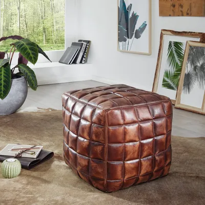 Obrázek produktu pro Cubing stanley pravá kůže hnědá 47 x 41 x 47 cm osmanský obývací pokoj | Wohnling