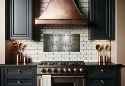Produktbild von CopperAndCraft Edelstahl Wandpaneel Set 100x50 cm, Handgefertigtes Flammenmotiv, Rostfrei und Hitzebeständig, Ideal für Kaminwand, EU Herstellung