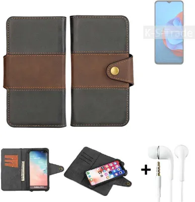 Produktbild von K-S-Trade Handyhülle Schutzhülle Bookstyle Wallet-Case kompatibel mit Coolpad Cool 20s + earphones Bumper rundumschutz schwarz-braun 1x
