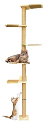 Produktbild von Katzenbaum, 5-stöckig, Kletterwand für Katzen, Katzentreppe, Wandelemente, Kratzsäule, Katzenturm, Wandkratzbaum, Kratzsäulen zum Schlafen, Spielen und Klettern