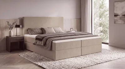 Produktbild von Boxspringbett SENTO 140x200 cm mit Bettkasten, Bonell-Matratze H3 und Topper – Bouclé Beige