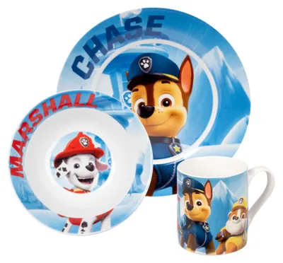 Image de Paw Patrol Set de petit déjeuner pour enfants - Set de vaisselle 3 pièces Assiette, bol & tasse en porcelaine