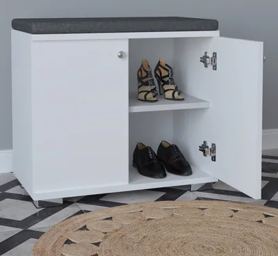 Produktbild von VCM Holz Sitzbank | Schuhschrank | Maße: H. 49 x B. 60 x T. 33 cm | 2 Drehtüren | 2Fächer - Gados S