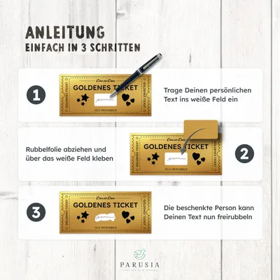 Produktbild von Gutschein Goldenes Ticket mit Rubbelfeld, Geburtstagskarte, Geschenk für