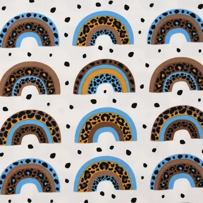 Produktbild von Baumwolljersey Stoff Meterware Regenbogen weiß blau schwarz
