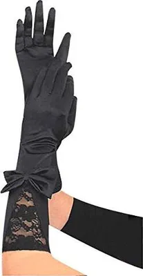 Produktbild von krautwear® 1 Paar Elegante Ellenbogen lange Satin Handschuhe mit Spitze und Schleife