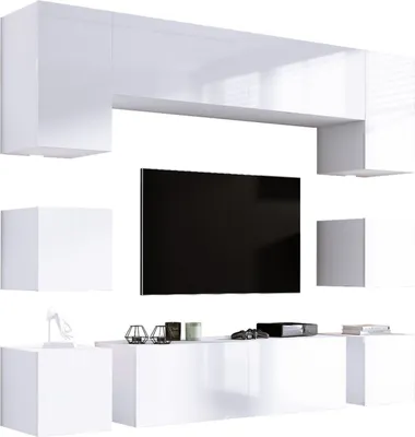 Produktbild von Wohnwand Weiß Matt/Weiß Hochglanz MDF, 228 x VERSTELLBAR x 35cm