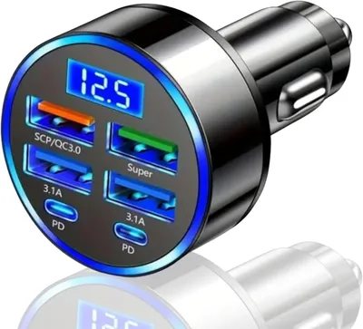 6-in-1 Autolader 12/24 V, Schnellladung, USB-C, LED-Display