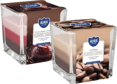 Zdjęcie produktu dla ZESTAW Świeca zapachowa w szkle trójkolorowa BISPOL Aura 32H MIX "5" 2szt.