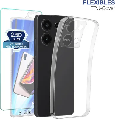 Produktbild von Slim Cover für Xiaomi Redmi Note 13 mit 9H Displayglas Displayschutz Hülle Transparent Flexibel Elastisch Backcover Schutzhülle Handyhülle