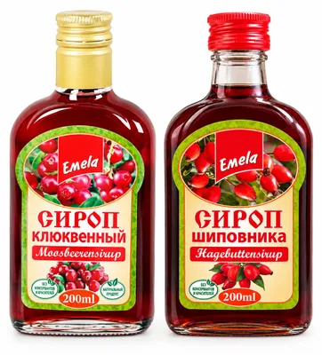 Produktbild von Emela Sirup-Set – Moosbeerensirup & Hagebuttensirup, 2 × 200 ml
