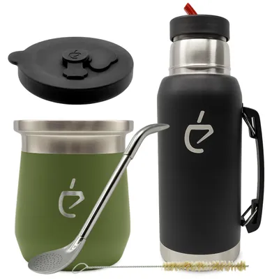 Immagine prodotto di Set yerba mate MateGo Un Mate Termolid DualFlow PRO Forest Green – tazza 230 ml, borraccia 1 L e bombilla