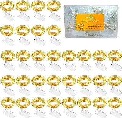 Image de Lumière de Noël à piles, 32 ampoules, 1 m de câble, 10 LED blanc chaud - Décoration d'intérieur et d'extérieur pour chambre, fête, mariage, jardin