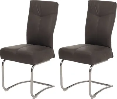 Produktbild von 2er-Set Esszimmerstuhl MCW-G56, Küchenstuhl Freischwinger Stuhl, Textil Wildleder-Optik grau