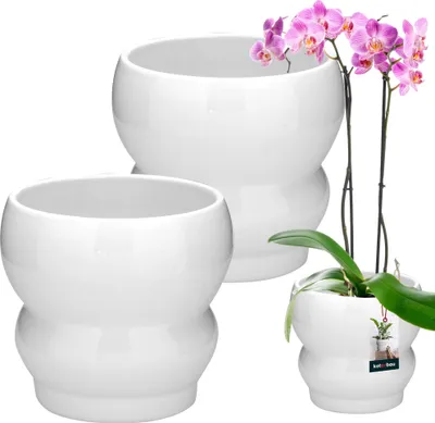 Produktbild von KOTARBAU® 2er Set Blumenübertopf Keramik glasiert Blumentopf Weiß ⌀ 11,5 cm | H 13 cm Übertöpfe für Zimmerpflanzen Blumentopf weiß Pflanzkübel Blumenkübel Blumenübertöpfe