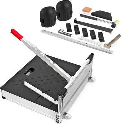 Produktbild von BAUTEC Laminatschneider 480mm Schnittbreite » Modell III » mit Telekopbügel und Rollen » inkl. 2 Klingen + Verlegeset