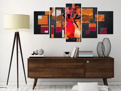 Produktbild von Akustikbild Abstrakt Afrika 200x100 cm Bilder Akustikschaum Hochleistungsschallabsorber Schallschutz Leinwand 5 tlg Wandbild Raumakustik Schalldämmung h-A-0073-b-o