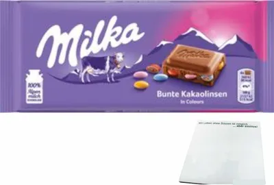 Produktbild von Milka Bunte Kakaolinsen (100g Tafel) + usy Block