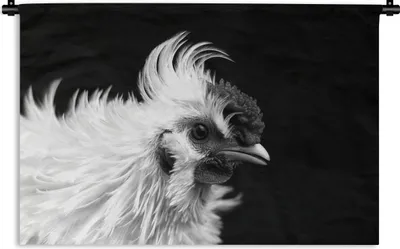 Produktbild von MuchoWow® Wandteppich Wandbehang Weißes Huhn auf schwarzem Hintergrund - schwarz und weiß 120x80 cm Tapisserie Dekoration Wandtuch - Wanddekorationen - Wandtücher