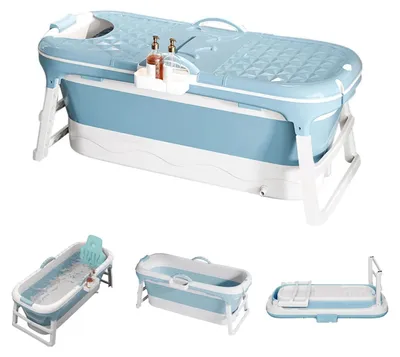 Produktbild von Faltbare Badewanne Für Erwachsene - Mobile Badewanne - Mit Deckel - Mit Seifenkorb - Kunststoff - 118 cm - Blau