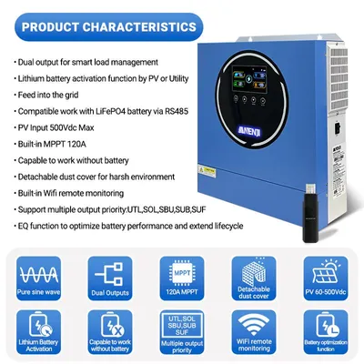 Obrázek produktu pro Hybridní solární měnič, duální výstup, 120A MPPT, ANJ-4.2kW-24V-W-Pro, 220-240V