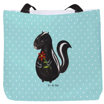 Produktbild von Mr. & Mrs. Panda Tote Bag Stinktier Blume - Türkis Pastell - Geschenk, Schultasche, Dreams, Laptoptasche, Wildtier, Beutel, Strandtasche, Träume, Einkaufstasche, Raubtier