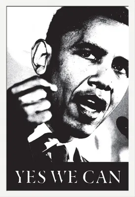 Image de Obama, Barack - Poster - Yes we can  + cadre amovible, Shinsuke® Maxi MDF blanc, vitre acrylique