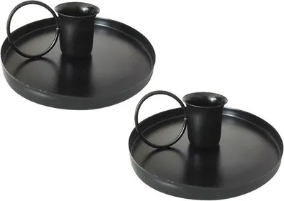 Produktbild von Zwei schwarze Metall-Lesewächter 10,2 cm mit Fuß, geeignet für Kerzen, Tischdekoration, Hochzeiten und Partyausstattung