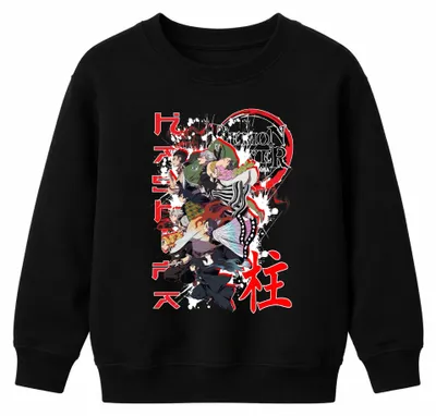 Zdjęcie produktu dla Demon Slayer Kimetsu no Yaiba Anime Characters Gift Grunge Uni Bluza dziecięca, czarny, 152
